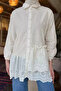 Women's Pearl Buttoned Ruffled Hijab Scalloped Shirt - 4