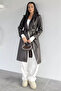 Women's Double Pocket Belted Lined Faux Leather Trench Coat