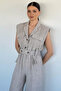 Linen Jumpsuit with Elastic Waistband - 3