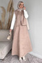 Crew Neck Body Suede Vest Skirt Hijab Triple Set