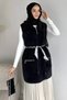 Gülseli Plush Detailed Double Pocket Hijab Knitwear Vest with Belt Accessory - 3