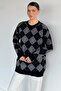 Women's Plaid Patterned Crew Neck Knitwear Sweater - 2