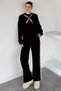 Women's Scarf Accessory Crew Neck Ribbed Sweat Elastic Waist Pants Double Set - 4