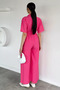 Half Zipper Elastic Waist Short Sleeve Jumpsuit - 4
