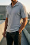 Men's Polo Neck T-Shirt with Self-Line Pattern