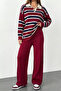 Women's Striped Patterned Sweater Pants Knitwear Two-Piece Set - 3