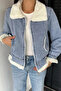 Women's Belt Detailed Double Pocket Jean Jacket with Fur Inside - 3