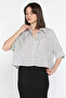 Women's Single Pocket Stripe Patterned Oversize Shirt - 2