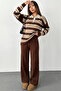 Women's Striped Patterned Sweater Pants Knitwear Two-Piece Set - 4
