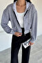 Women's Front Zipper Hooded Double Pocket Sweatshirt - 3
