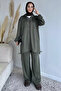 Front Zippered Hooded Tunic with Elastic Waist Pants, Islamic Clothing Two-Piece Set