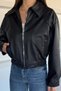 Women's Faux Leather Jacket with Elastic Waist and Inner Lining and Zipper Closure - 3
