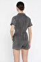 Jean Denim Overalls with Folded Sleeves and Waist Tie - 3