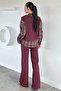 Women's Sweater, Garnished Plaid Patterned Shirt, Elastic Waist Pants, Two-Piece Set - 4