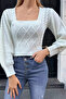 Gülseli Square Collar Knitted Patterned Women's Sweater - 3