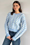 Crew Neck Patterned Soft Yarn Croptop Women's Knitwear Sweater