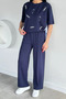 Gülseli Women's Elastic Waist Trousers Stone Embroidered Blouse Double Set - 3