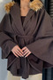 Women's Hooded Fur Belted Poncho - 3