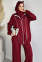 Front Zipper Striped Tunic with Elastic Waist Pants, Islamic Clothing Two-Piece Set - 3