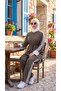 Women's Cream Cuffed Waist Tie-Up Stripe Detailed Hijab Tracksuit Set - 4