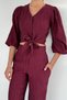 Women's Pleated Trousers Balloon Sleeve Shirt Double Set - 4