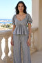 Women's V-Neck Blouse and Pants Two-Piece Set - 2