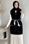 Gülseli Plush Detailed Double Pocket Hijab Knitwear Vest with Belt Accessory
