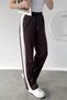Women's High Waist Striped Sweatpants with Elastic Waistband - 2