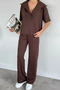 Women's Polo Collar Blouse and Elastic Waist Pants Two-Piece Set - 2