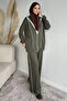 Front Zipper Striped Tunic with Elastic Waist Pants, Islamic Clothing Two-Piece Set - 4