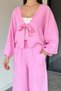 Women's Front Tie Short Kimono Elastic Waist Pants Double Set - 4