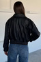 Women's Faux Leather Jacket with Elastic Waist and Inner Lining and Zipper Closure - 5