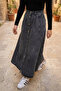 Hijab Full Length Buttoned Pleated Jean Denim Skirt
