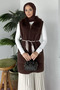 Gülseli Plush Detailed Double Pocket Hijab Knitwear Vest with Belt Accessory - 3