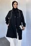 Women's Sleeve Embroidery Detailed Pocketed Hijab Trench Coat - 3