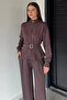 Women's Belt Detailed Jacket and Elastic Waist Pants Double Set - 4