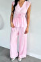 Women's Elastic Waist Pants V-Neck Blouse Two-Piece Set - 3