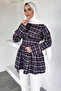 Gülseli Women's Double-Breasted Collar Plaid Patterned Hijab Tunic
