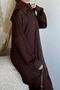 Front Zipper Stone Embroidered Tunic Elastic Waist Pants Hijab Double Set - 3