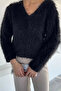 Women's V-Neck Bearded Soft Knitwear Blouse - 3