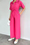 Half Zipper Elastic Waist Short Sleeve Jumpsuit - 3