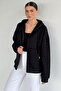 Women's Stone Embroidered Hooded Sweatshirt with Front Zipper - 3