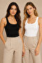 Women's 2-Piece Square Collar Wide Strap 100% Cotton Camisole Basic Undershirt Black-White
