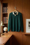 Men's Self-Patterned Polo Collar Knit Sweater - 3