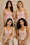 Women's 4-Piece Square Collar Wide Strap 100% Cotton Camisole Basic Undershirt Powder
