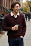 Men's Self-Patterned Polo Collar Knit Sweater