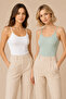 Women's 2-Pack 95% Cotton 5% Elastane Thin Strap Ribbed Undershirt White-Green