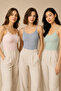 Women's 3-Pack 95% Cotton 5% Elastane Thin Strap Ribbed Undershirt Pink-Blue-Green