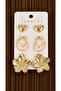 Flower and Heart Patterned Triple Earring Set