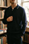Men's Polo Neck Self-Stripe Patterned Knitwear Sweater - 2
